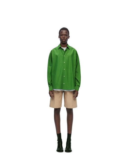Loewe Green Double Layer Cuffed Cotton-blend Shirt