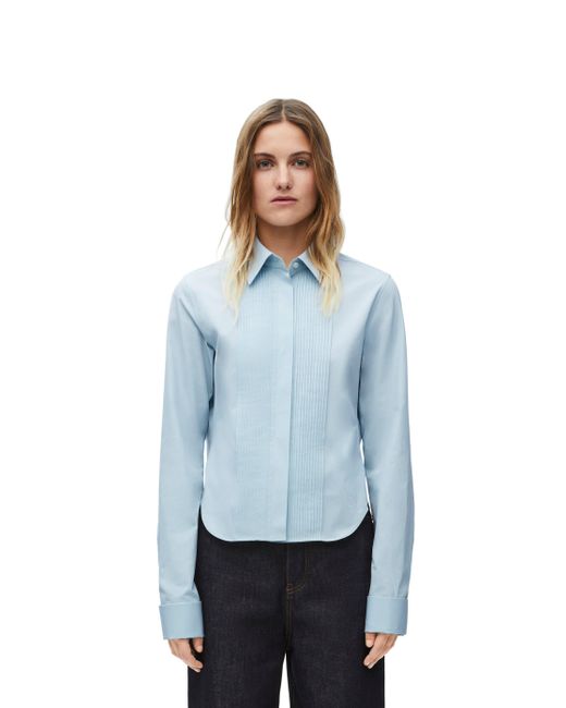 Loewe Blue Luxury Pleated Shirt In Cotton
