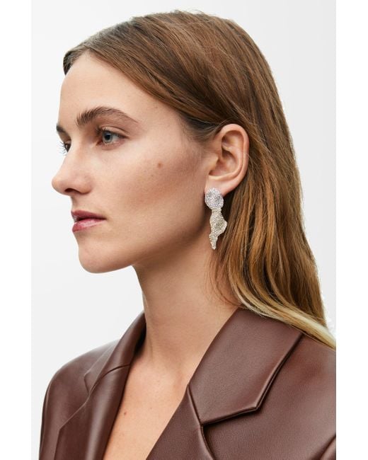 Loewe Brown Luxury Glitter Fragment Earrings In Sterling Silver And Crystals