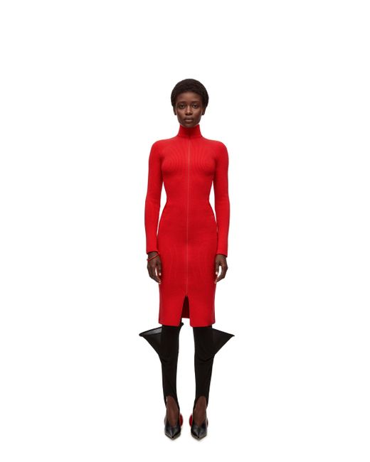 Loewe Luxury Zip Up Midi Dress In Wool For Women in Red Lyst UK