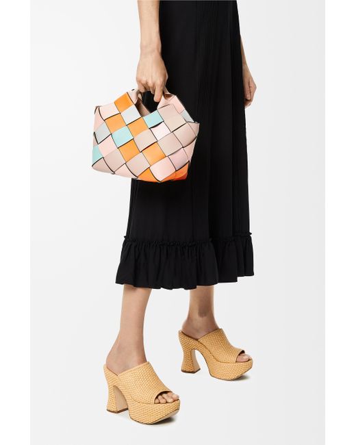 Loewe White Small Surplus Leather Woven Basket Bag
