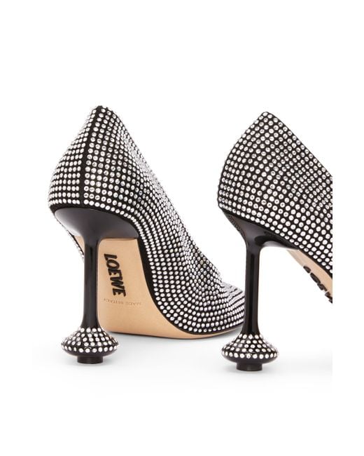Loewe White Toy Pump In Suede And Allover Rhinestones