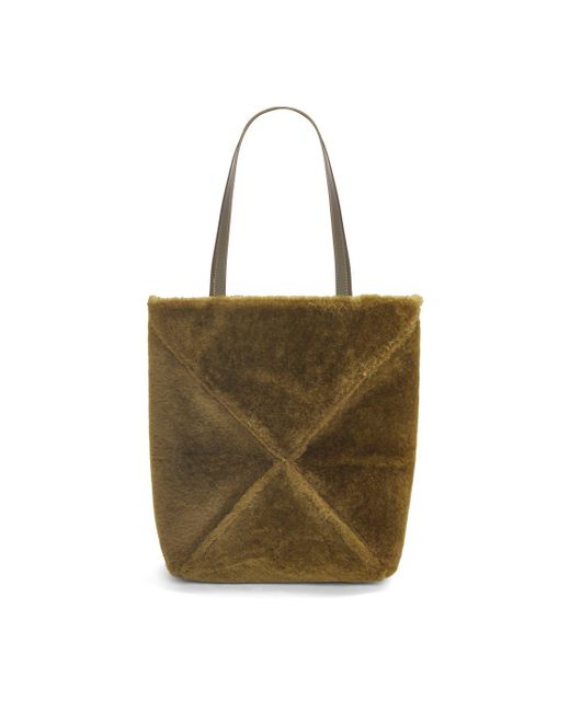 Loewe Natural Puzzle Fold Tote In Shearling