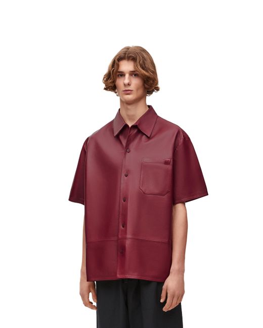 Loewe Red Luxury Short Sleeve Shirt In Nappa Lambskin for men