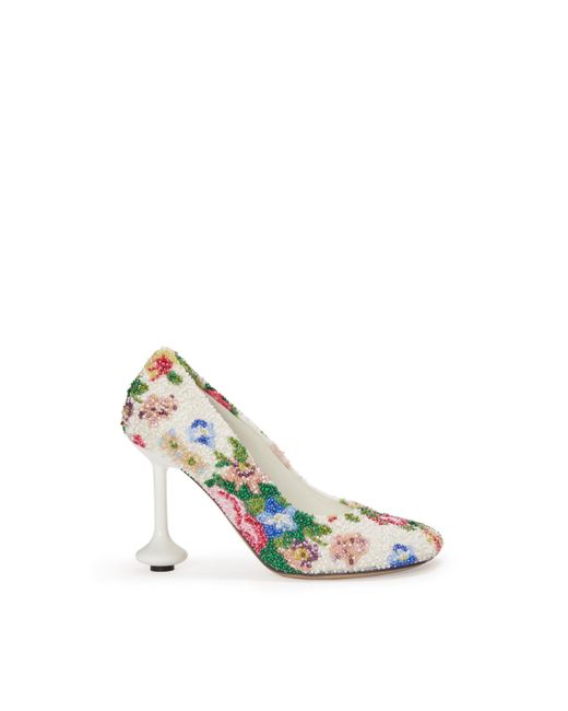 Loewe White Toy Pump In Beaded Embroidered Canvas