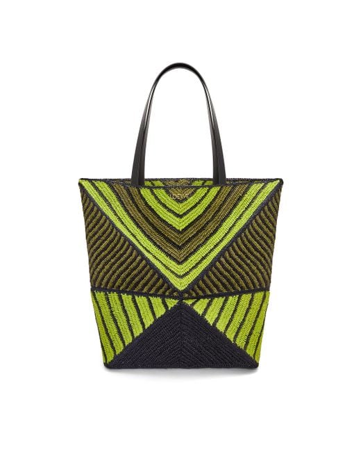 Loewe Green Xl Puzzle Fold Tote In Raffia for men