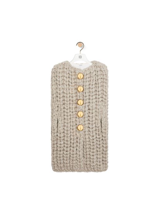 Loewe White Sleeveless Cape In Wool