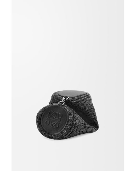 Loewe Black Luxury Bracelet Pouch In Raffia And Calfskin For