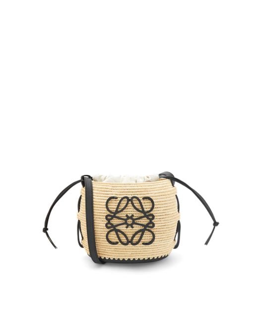 Loewe + Paula's Ibiza Leather-trimmed Woven Raffia And Hemp Bucket Bag in  Natural