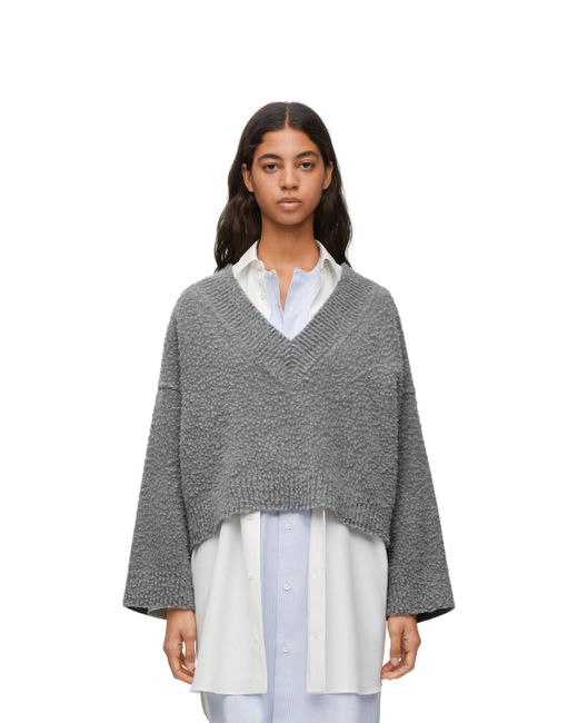 Loewe Gray Luxury Cropped Sweater In Wool Blend