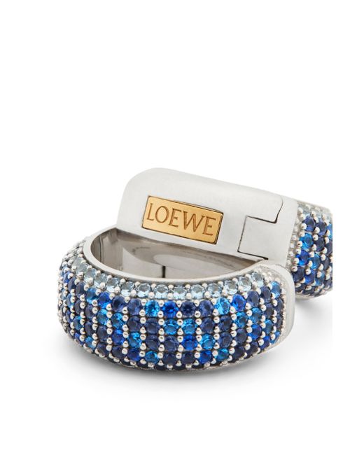 Loewe Blue Luxury Pavé Hoop Earrings In Sterling Silver And Crystals For