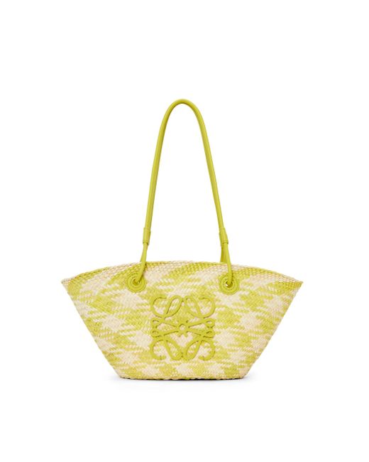 Loewe Yellow Small Anagram Basket Bag In Iraca Palm And Calfskin