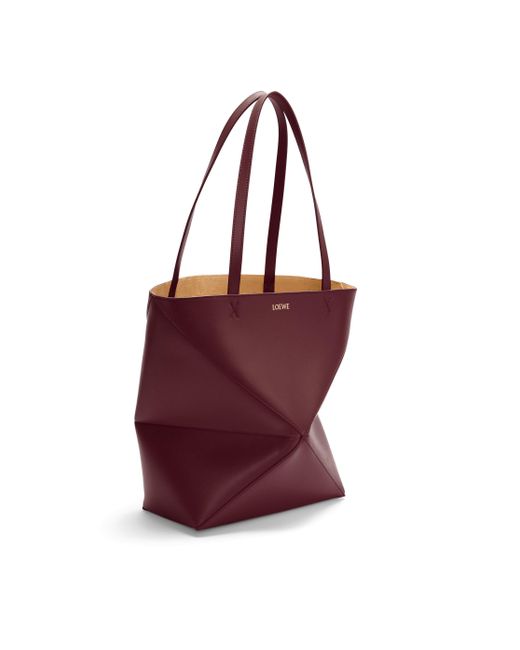 Loewe Red Luxury Puzzle Fold Tote In Shiny Calfskin
