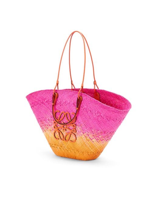 Loewe Pink Luxury Large Anagram Basket Bag In Iraca Palm And Calfskin