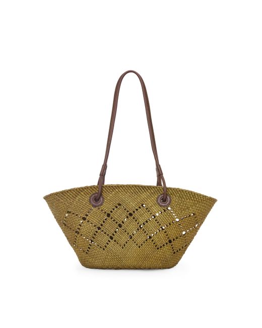 Loewe Metallic Small Anagram Basket Bag In Iraca Palm And Calfskin