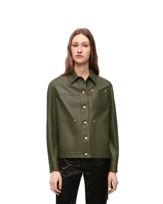 Loewe Green Leather Workwear Jacket