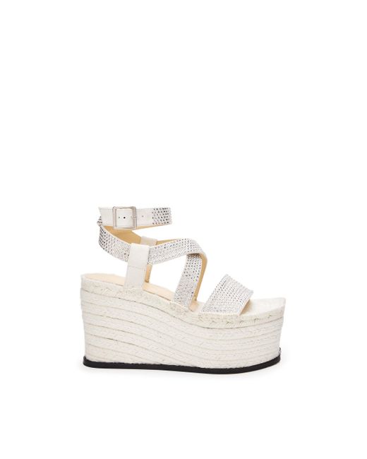 Loewe White Luxury Petal Espadrille Platform In Suede Calfskin And Rhinestones