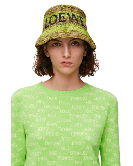 Loewe Green Bucket Hat In Raffia