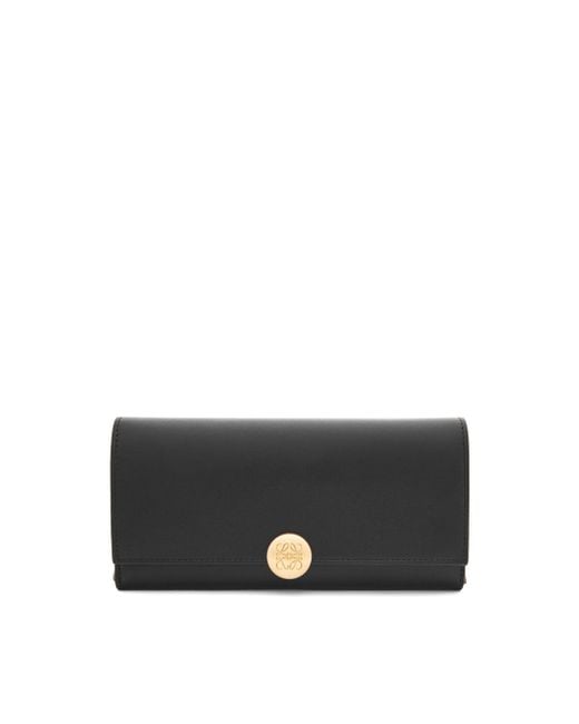 Loewe Black Luxury Pebble Continental Wallet In Shiny Nappa Calfskin