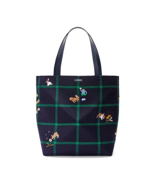 Loewe Blue Bunny Xl Puzzle Fold Tote In Embroidered Canvas for men