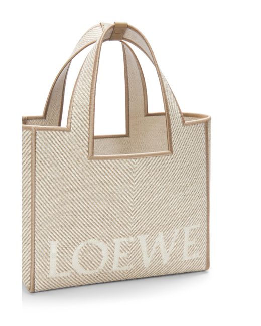 Loewe White Small Font Tote In Jacquard Canvas