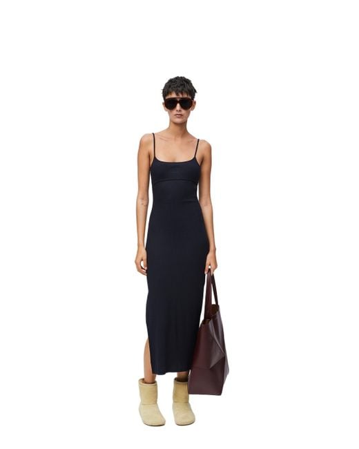 Loewe Blue Ribbed Jersey Strappy Anagram Dress
