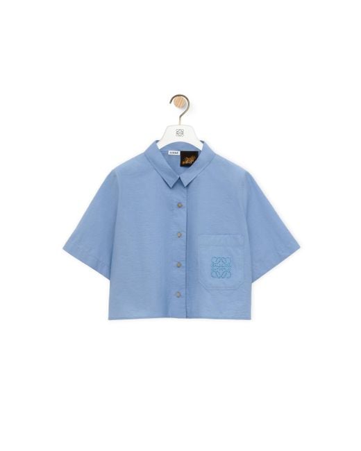 Loewe Blue Luxury Cropped Shirt In Cotton Blend