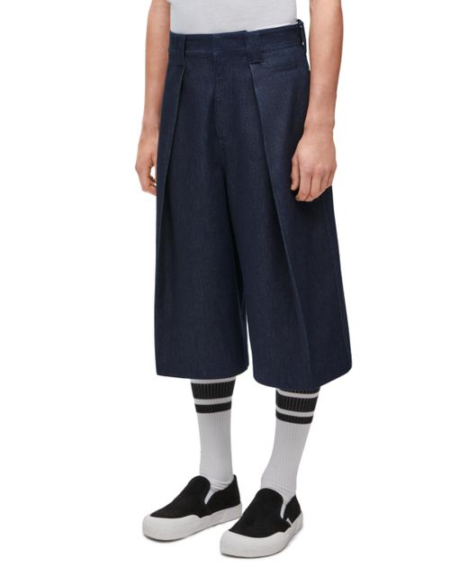 Loewe Blue Luxury Pleated Shorts In Denim for men