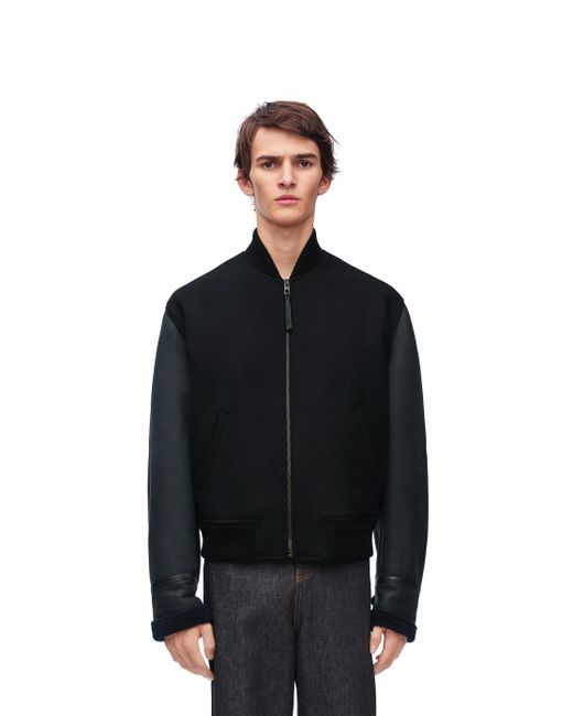 Loewe Black Bomber Jacket In Wool & Shearling for men