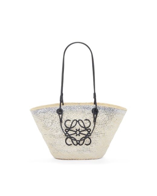Loewe Metallic Luxury Sparkling Anagram Basket Bag In Iraca Palm And Calfskin For