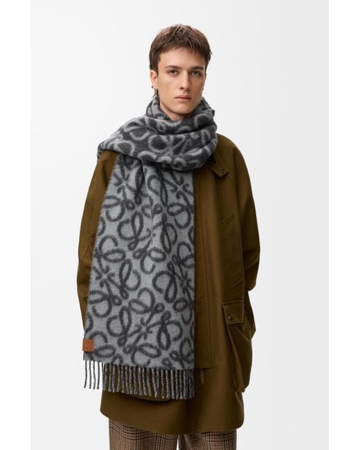 Loewe Gray Alpaca Wool Anagram Fringed Scarf