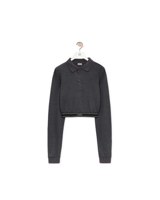 Loewe Black Luxury Long Sleeve Cropped Polo In Silk And Cotton