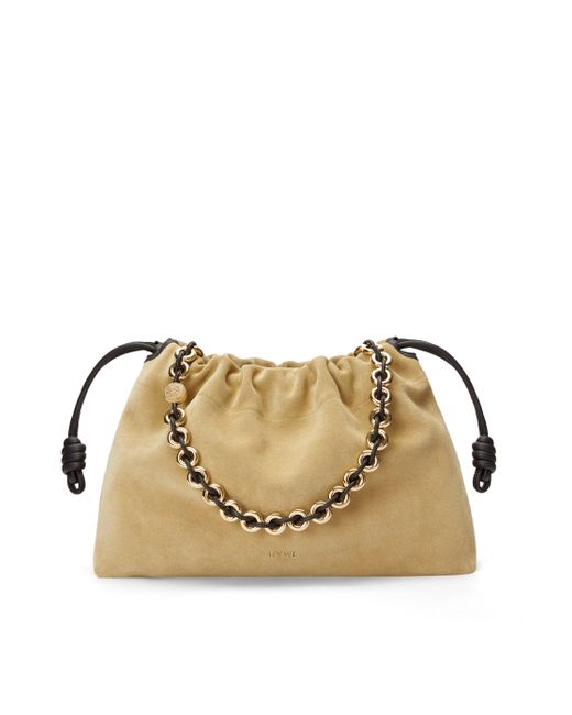 Loewe Natural Large Flamenco Purse In Suede Calfskin