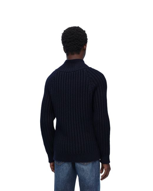 Loewe Blue Zip-up Cardigan In Wool for men