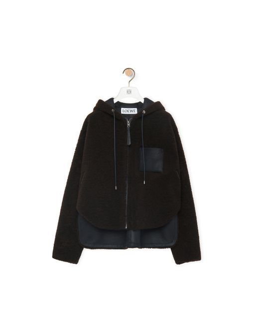 Loewe Black Hooded Jacket In Shearling