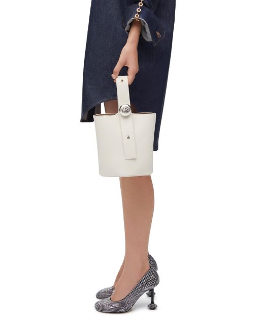 Loewe White Luxury Mini Pebble Bucket Bag In Soft Grained Calfskin