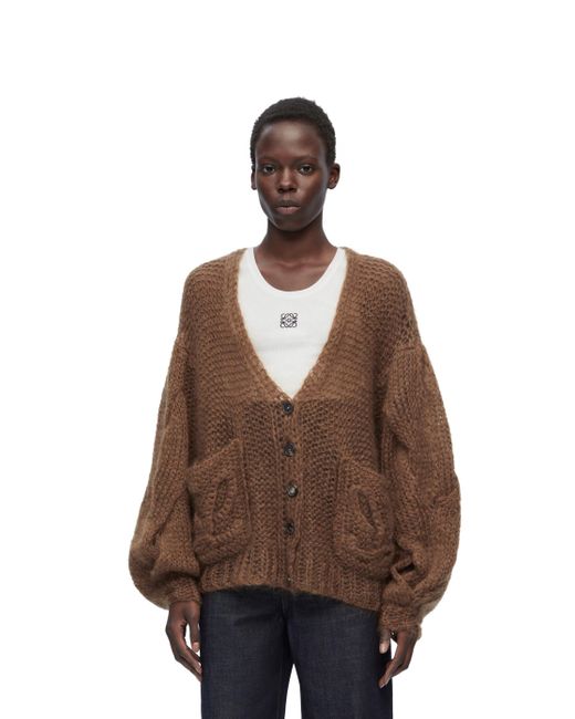 Loewe Brown Anagram-embroidered Mohair Wool-blend Knitted Cardigan