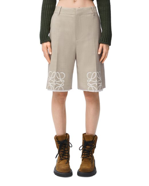 Loewe Anagram Shorts In Wool in Natural | Lyst UK