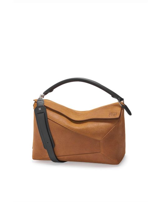 Loewe Brown Luxury Large Puzzle Bag In Pressed Suede for men