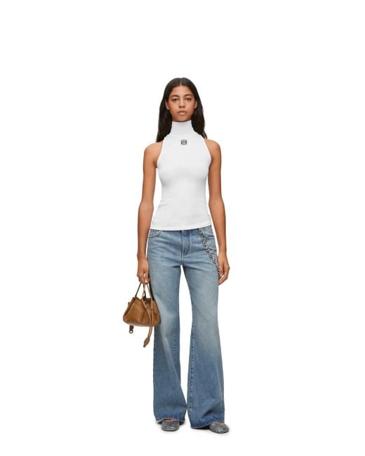 Loewe Blue High Neck Top In Cotton Blend