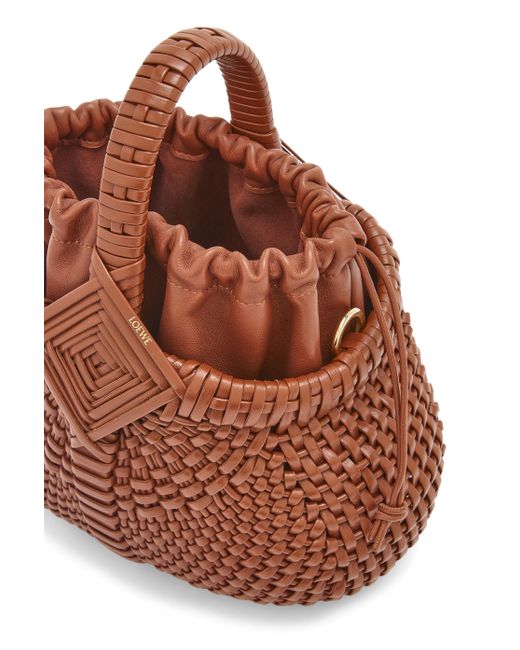 Loewe Brown Mini Diamond Round Basket Bag In Calfskin