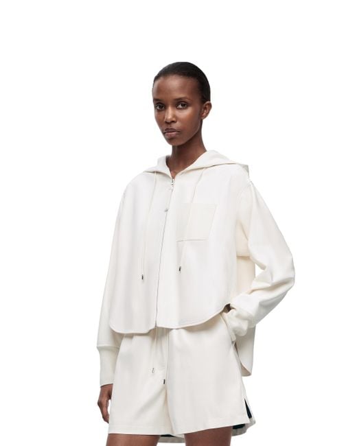 Loewe White Luxury Hooded Jacket In Nappa Lambskin For