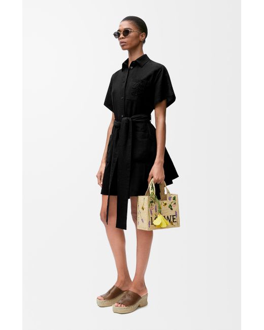 ワンピース Loewe Black Satin Shirt Dress Loewe Shirt Dress in Black | Lyst