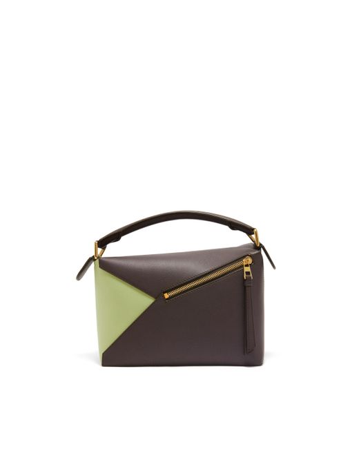 Loewe White Luxury Small Puzzle Bag In Classic Calfskin And Suede