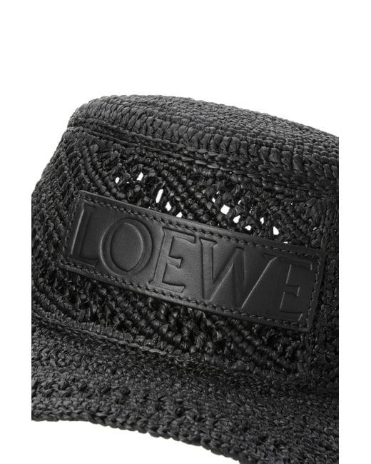 Loewe Black Fisherman Hat In Raffia