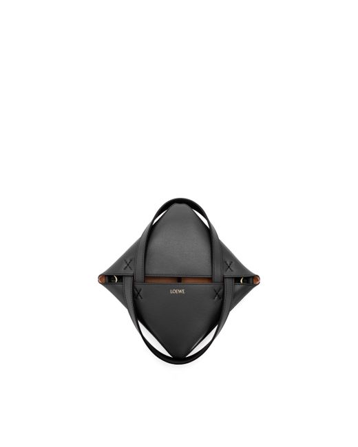 Loewe Black Mini Puzzle Fold Tote In Shiny Calfskin