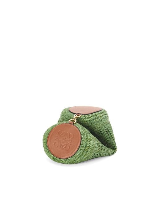 Loewe Green Luxury Bracelet Pouch In Raffia And Calfskin For