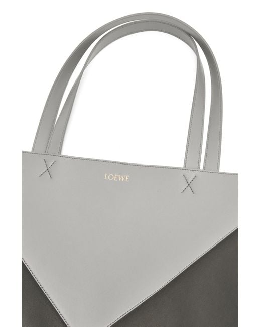 Loewe Gray Luxury Xl Puzzle Fold Tote In Shiny Calfskin for men