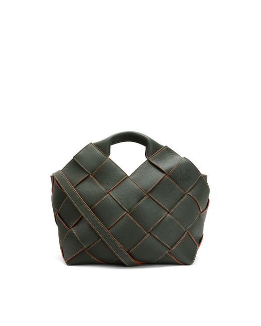 Loewe Green Woven Basket Bag In Soft Grained Calfskin