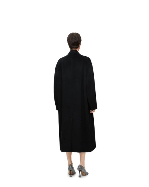 Loewe Black Luxury Double Breasted Coat In Lama And Wool
